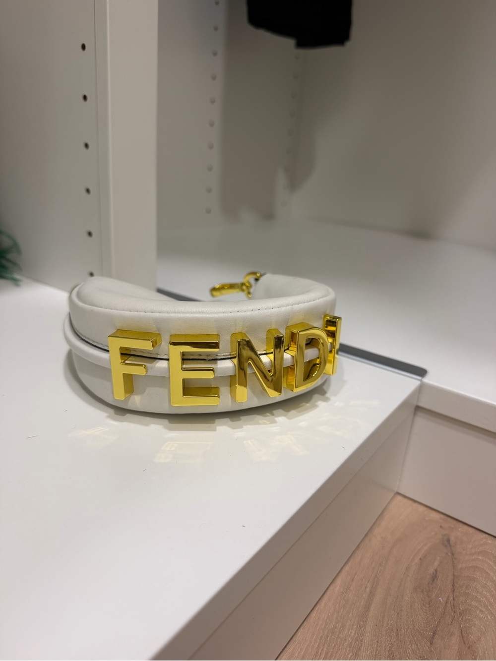 Fendi White Leather Clutch with Gold Logo Detail